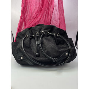 Bucket Bag Black G Logo Fabric Faux Leather Drawstring Top 1990 Shoulder Tote